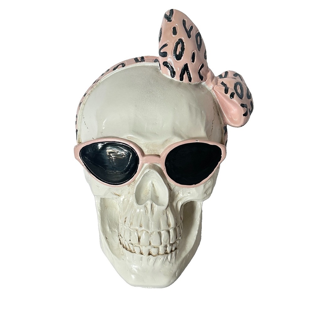 Pink‎ Leopard Bow Skull Decor Cat Eye Sunglasses Gothic Glam Halloween Resin